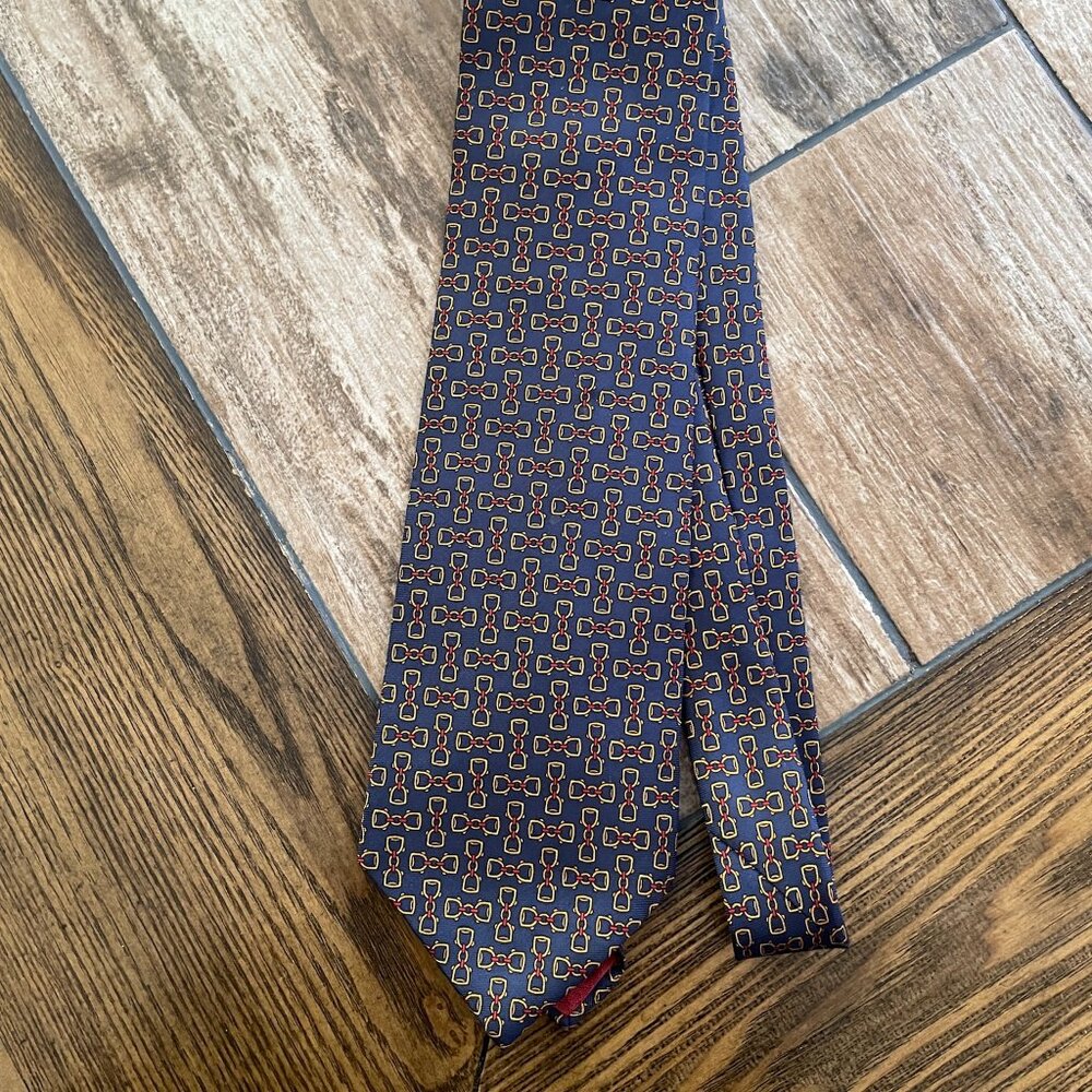 Christian Dior Monsieur Navy Horse Bit Print Silk Tie